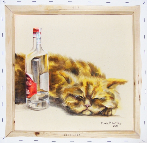 surreal painting cat vodka